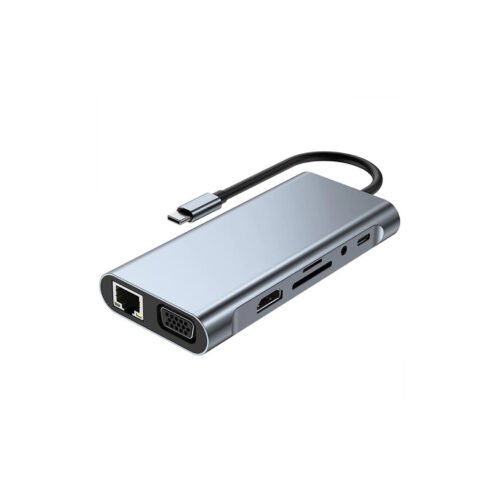Adaptateur USB-C 11-en-1 – HDMI, USB x4, PD 87W, TF/SD, RJ45, VGA, Jack