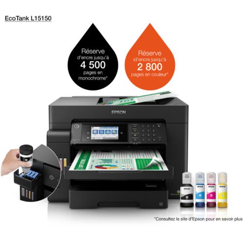 Imprimante Epson EcoTank L15150 Couleur WiFi A3 – Réservoirs Rechargeables (C11CH72403)