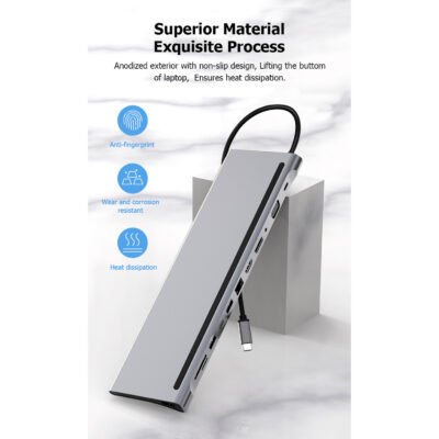 Adaptateur USB-C 12-en-1 – HDMI 4K, RJ45, USB, Lecteur SD/TF, VGA, Jack 3.5mm, PD 100W – Image 2