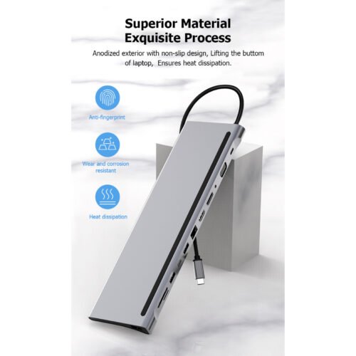 Alternative view of Adaptateur USB-C 12-en-1 – HDMI 4K, RJ45, USB, Lecteur SD/TF, VGA, Jack 3.5mm, PD 100W