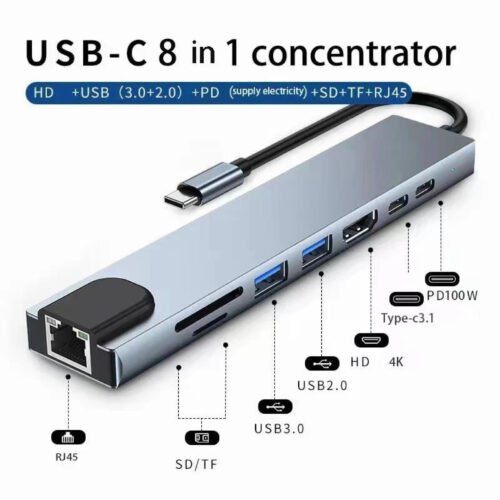 Alternative view of Adaptateur USB-C 8-en-1 – HDMI 4K, RJ45, USB 3.0, Lecteur SD/TF