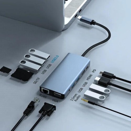 Alternative view of Adaptateur USB-C 12-en-1 – HDMI 4K, USB x5, PD 100W, TF/SD, RJ45, VGA, Jack