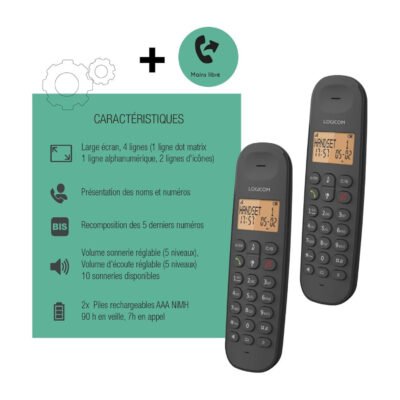 Téléphone Fixe Logicom ILOA 250 Duo Noir Sans Fil – Image 2