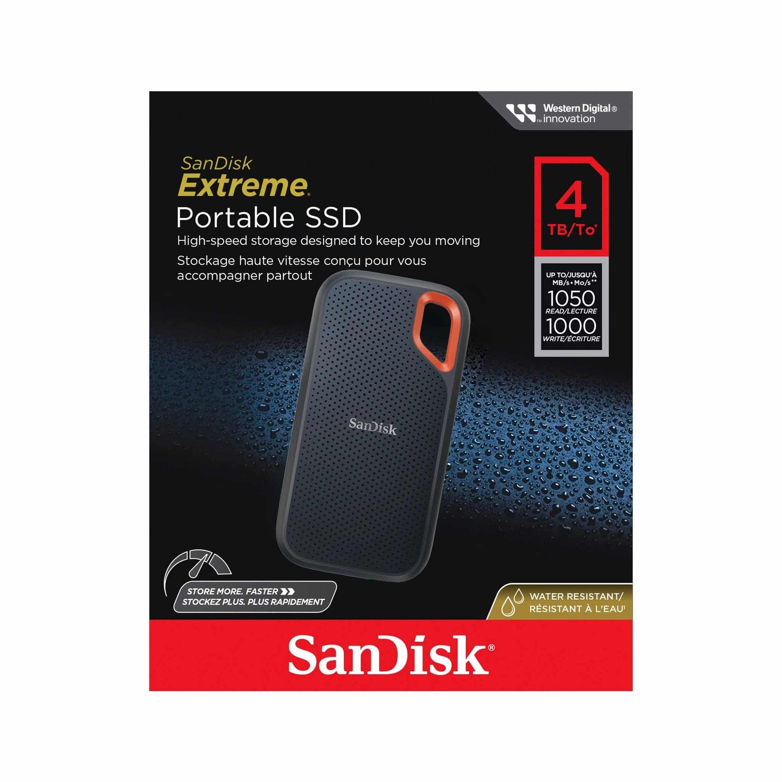Disque SSD Portable SanDisk Extreme V2 4TB – USB, Résistant à l'Eau
