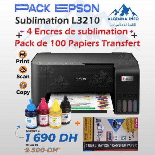 Pack Imprimante Epson EcoTank L3210 + 4 Encres Sublimation + 100 Papiers Transfert