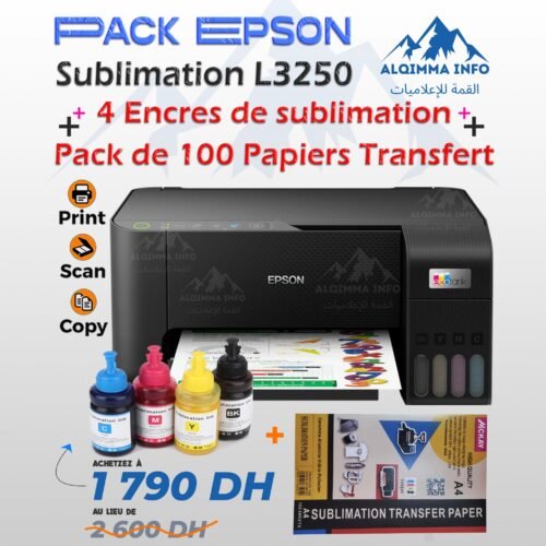 Pack Imprimante Epson EcoTank L3250/L3251 + 4 Encres Sublimation + 100 Papiers Transfert