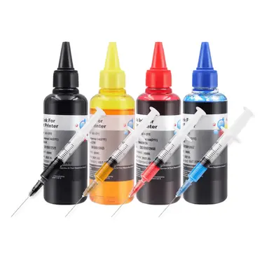 Pack 4 Bouteilles d&rsquo;Encre Universelle (100ml) + Seringues de Recharges