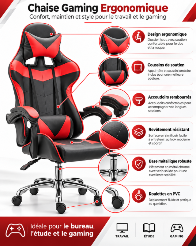 Chaise Gamer Maroc fiche technique